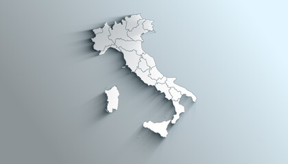 Modern White Map of Italy with Regions With Shadow - obrazy, fototapety, plakaty