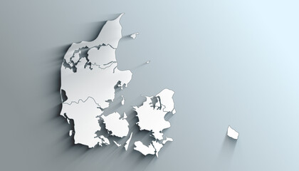 Modern White Map of Denmark with Regions With Shadow
