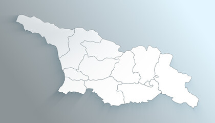 Modern White Map of Georgia with Regions With Shadow