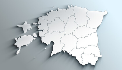 Modern White Map of Estonia with Counties With Shadow