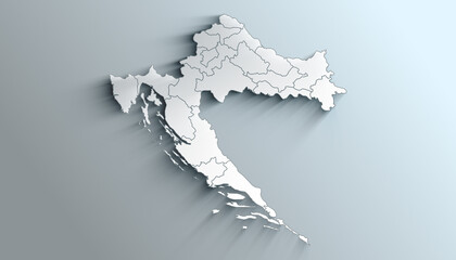 Modern White Map of Croatia with Counties With Shadow