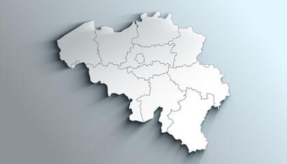 Modern White Map of Belgium with Provinces With Shadow