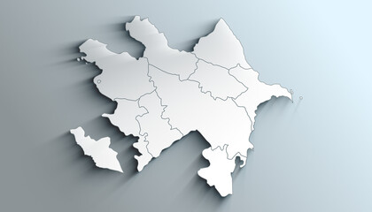 Modern White Map of Azerbaijan with Regions With Shadow
