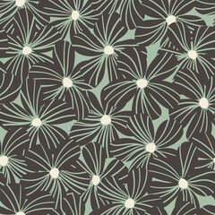 Fototapeta na wymiar Simple floral background. Minimalist botanical seamless pattern. Stylized nature shapes. Scandinavian design. Fashion vector print with cartoon flowers