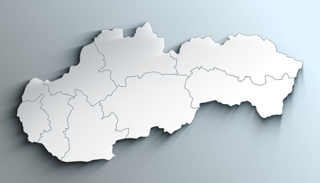 Modern White Map of Slovakia with Regions With Shadow