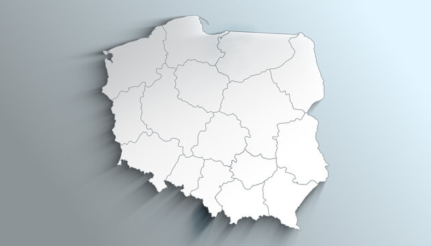 Fototapeta Modern White Map of Poland with Provinces With Shadow