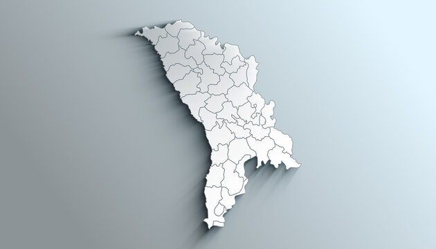 Modern White Map of Moldova with Districts With Shadow