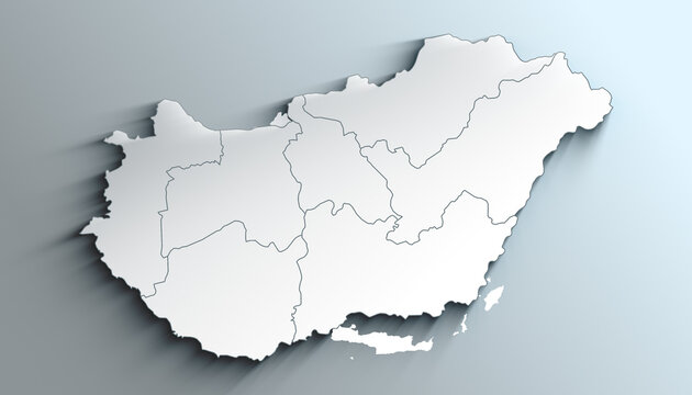 Modern White Map of Hungary with Regions With Shadow