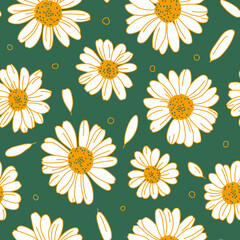 Fototapeta na wymiar Seamless floral pattern with daisies and petals