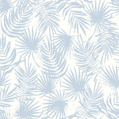 Stamped tropical leaves seamless pattern. Shaded jungle grunge flora trend. Abstract botanical background. Palm branches fashion print for fabric, package, paper