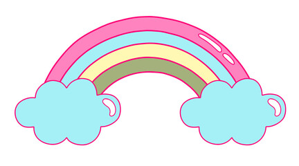 Cute rainbow with clouds in gentle colors. Vector Illustration for print, cards.