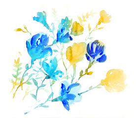 Ukraine yellow blue . watercolor illustration. colorful flowers - 511046677