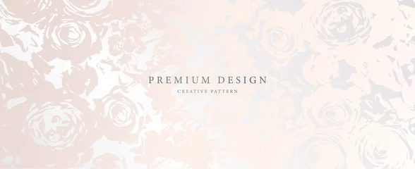 Rolgordijnen Flower background design with abstract pink rose pattern. Elegant vector horizontal template for wedding invite, spa voucher template, flyer, gift certificate © Shiny777