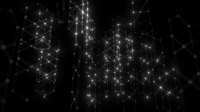 Abstract animated futuristic background. Big data visualization. Network connection. Data transfer. 3d rendering. 4k.