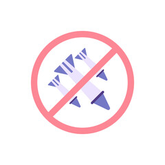 stop war icon. war ban, refuse war. torpedo, rocket or missile symbol and prohibition. flat cartoon illustration. concept design. element