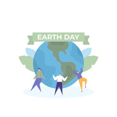 Happy Earth Day. people celebrate earth day festivals or events. enjoy the party. have fun and dance. people activity. flat cartoon illustration. concept design. ui elements, landing pages. April