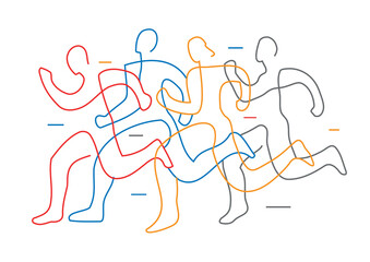 Running race, line art stylized.
Illustration of group of running racers. Continuous line drawing design.Isolated on white background. Vector available.