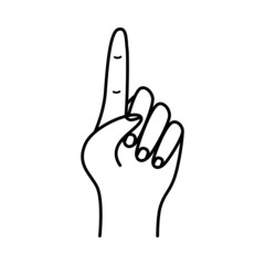 Fototapeta premium Gesture hand index finger up, vector illustration of isolate on white.