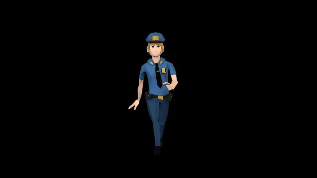 Female Police Officer Sexy Walk animation.Full HD 1920&times;1080.6 Second Long.Transparent Alpha video.LOOP.