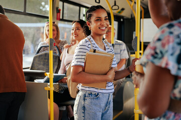 Fototapeta Female student commuting by public transport obraz