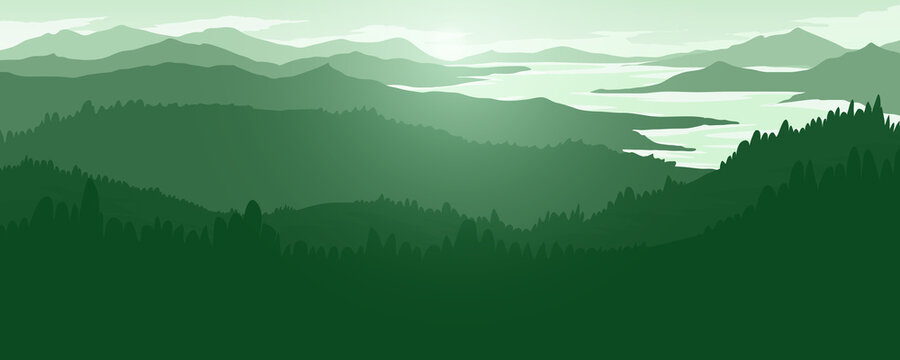 Mountain landscape in the morning. Natural background vector image. © Supachai