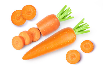 Fresh carrot isolated on white background. Top view. Flat lay. - obrazy, fototapety, plakaty