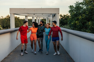 Group of friends working out together