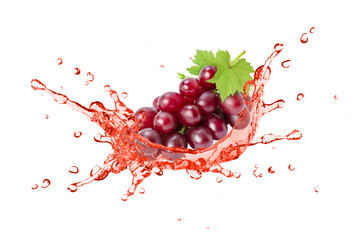 Red grape juice splash isolated on white background.
