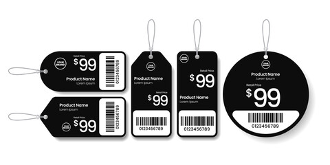 Set of black and white price tags