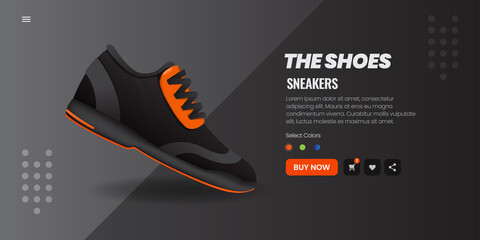 Sport shoes banner for website with button, ui design, vector illustration