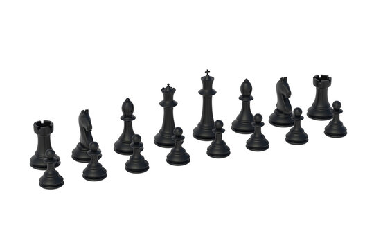 Set of black chess figures isolated on white background. 3d render