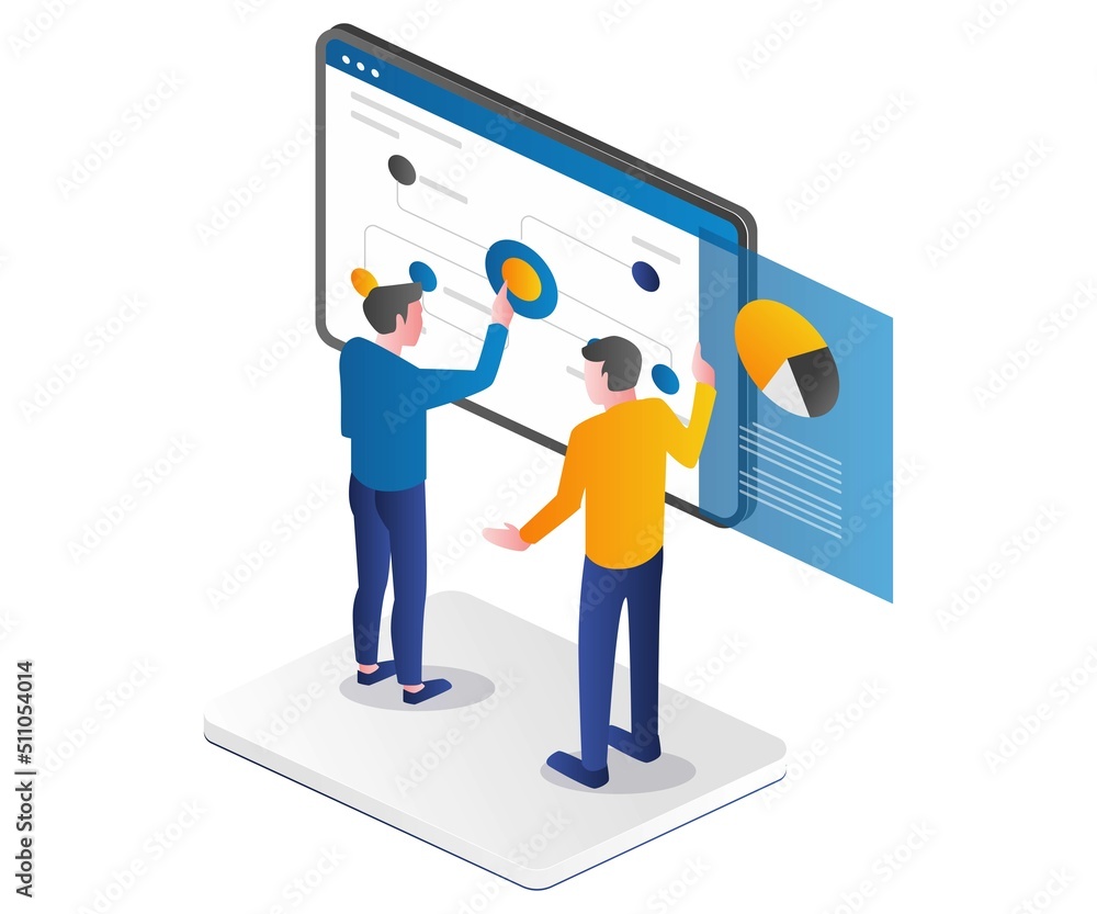 Aufkleber The team is discussing and controlling the business network