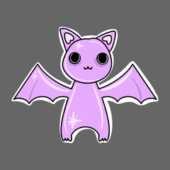 Vector Cute purple monster cat with wings. Halloween sticker.