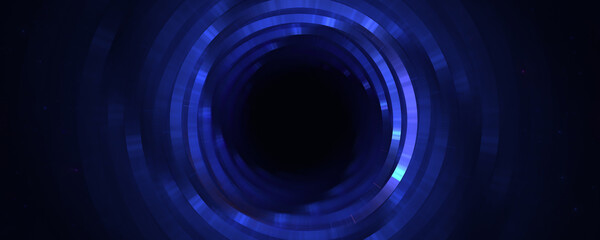 Obraz premium Abstract blue light tunnel background, glowing neon circular vortex, futuristic deep space portal for technology and sci-fi concepts