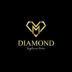 Letter VM, MV Golden Diamond Logo Vector Design. Abstract emblem, designs concept, logos, logotype element for template.