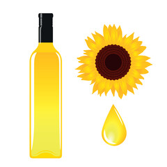 sunflower oil glass bottle isolated on white