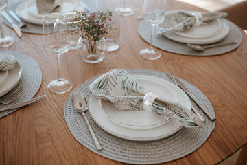 dining room of a modern country house, served table