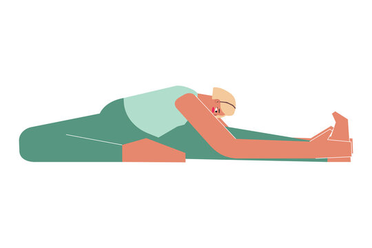 Vector isolated illustration with flat female character. Sportive woman learns posture Janu Sirsasana at yoga class. Fitness exercise - Head to Knee Forward Bend