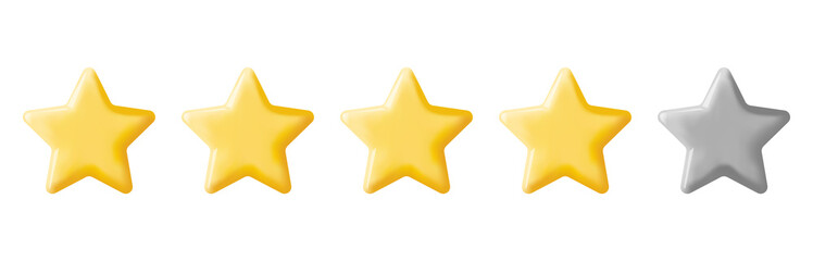 3D Glossy Yellow Five Stars Rating.