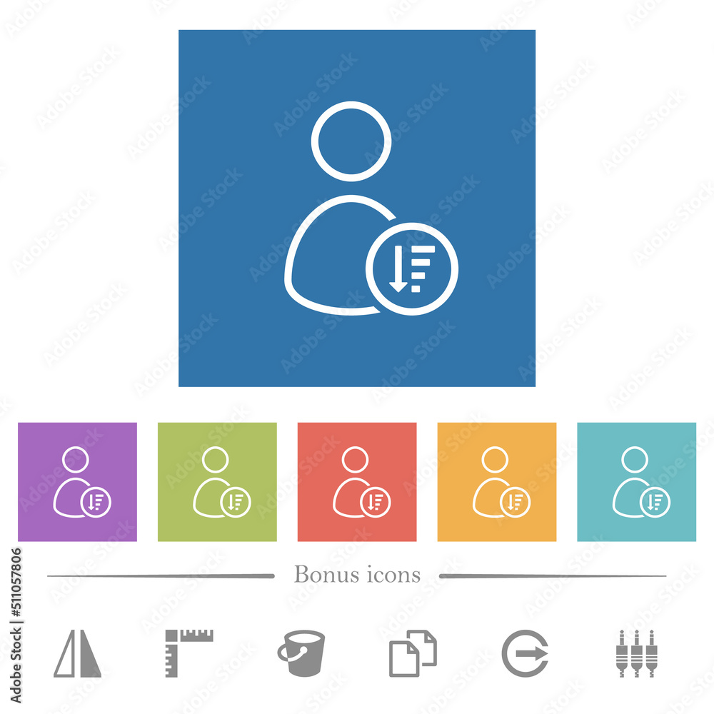 Poster user sort descending outline flat white icons in square backgrounds