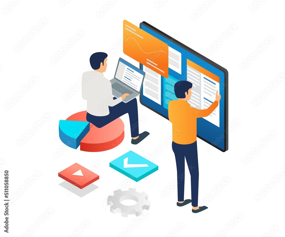 Aufkleber creative team is compiling data on monitor