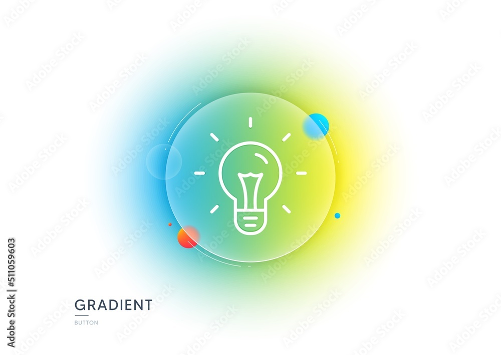 Poster idea line icon. gradient blur button with glassmorphism. light bulb sign. copywriting symbol. transp
