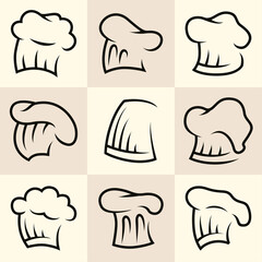 Chef hat logo collection with line art