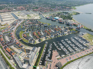 Harderwijk small village in the province of Gelderland in The Netherlands. Aerial drone of new...