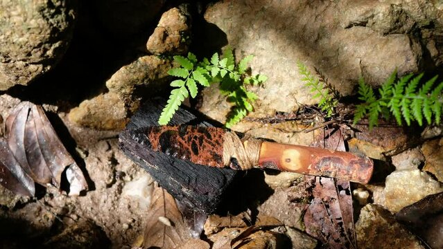 Obsidian has been long prized by Native Americans as a substance that can be formed into a knife blade or tool through a rock flaking process