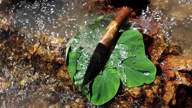 Obsidian has been long prized by Native Americans as a substance that can be formed into a knife blade or tool through a rock flaking process