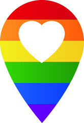 Pride month location heart icon rainbow colorful striped lines elements , symbol of LGBTQ community celebration, modern gradient design sign, isolated vector template