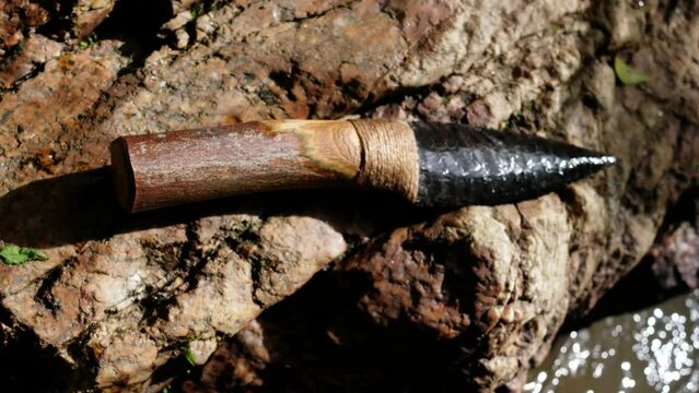Obsidian has been long prized by Native Americans as a substance that can be formed into a knife blade or tool through a rock flaking process