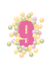 number nine in colored balls. Vector illustration.