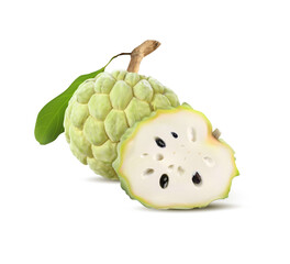Sugar apple or custard apple isolated on white background with clipping path and full depth of field. Exotic tropical Thai annona or cherimoya fruit. Realistic vector 3d illustration - 511061425